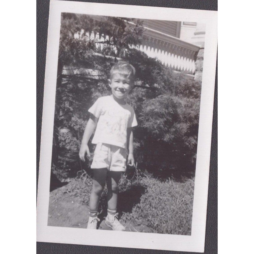 Vintage Snapshot Photo Young Boy Smiling Outdoors 1950s Mid-Century 2.7x3.7